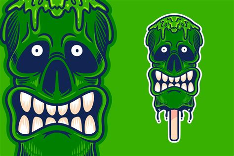 Angry Green Skull Ice Cream Mascot Vector Illustration Cartoon Style