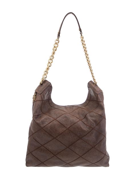 Tory Burch Leather Chain Link Hobo Brown Hobos Handbags Wto