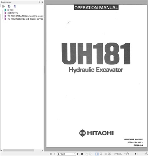 Hitachi Hydraulic Excavator UH181 Operation Manual EM163 1 3 Auto