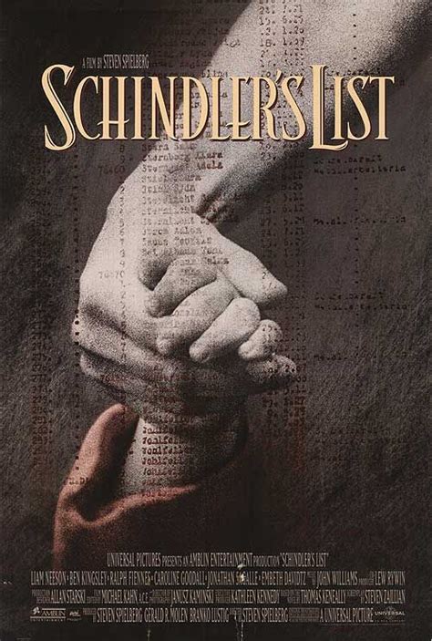 a movie poster for schindler's list with two hands holding each other