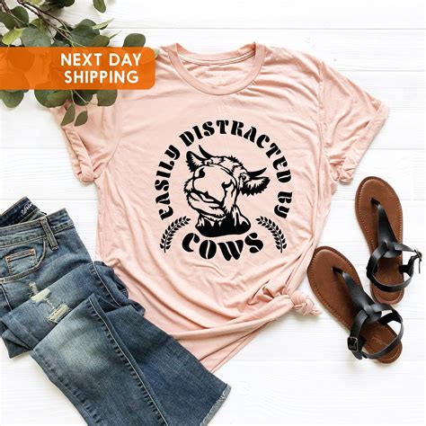 Easily Distracted By Cows Shirt Farmer Shirt Funny Cow Etsy