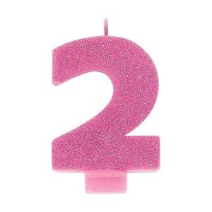 Number 2 Party Supplies Candle Pink Glitter 8cm