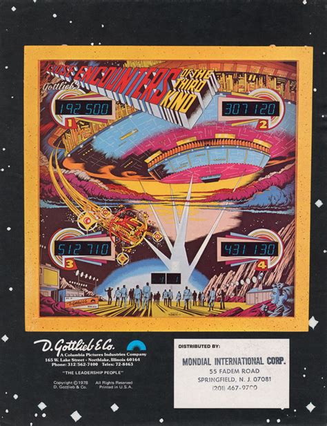 Close Encounters Of The Third Kind Gottlieb Pinball 1978 USA