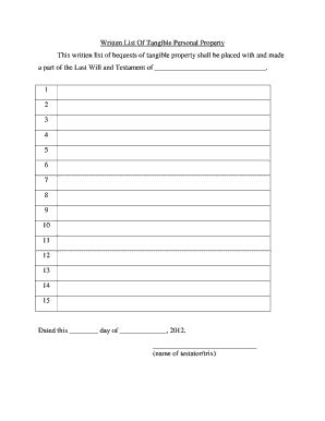 Fillable Online Written List Of Tangible Personal Property Fax Email