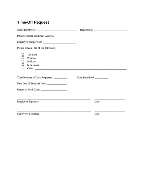 Time-off request form in Word and Pdf formats