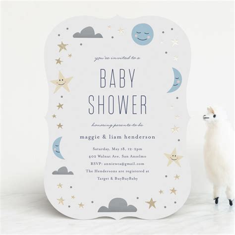 Moon And The Stars Foil Pressed Baby Shower Invitations By Carolyn