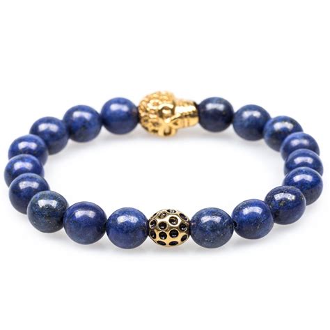 Lapis Lazuli Gold Sugar Skull Bracelet Blue Gemstone Bead Bracelets Otaa