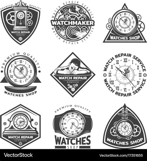 Vintage watches repair service labels set Vector Image