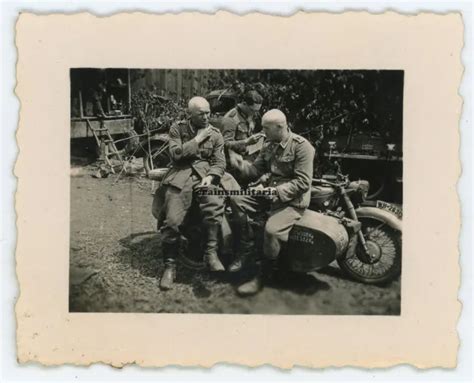 Orig Foto Heer Kradmelder Mit Glatzkopf Bmw Motorrad Eur