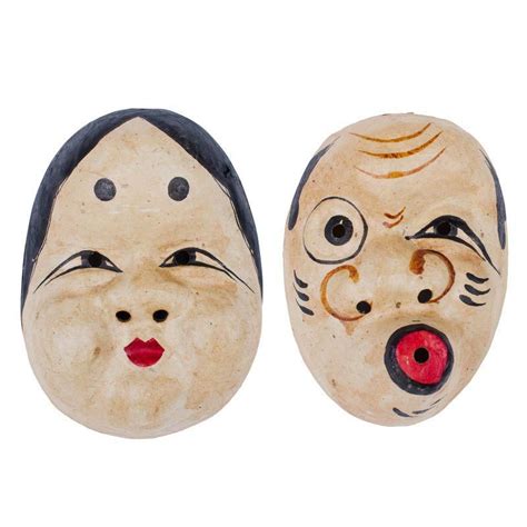 Vintage Japanese Noh Kyogen Theatre Okame And Hyottoko Masks With