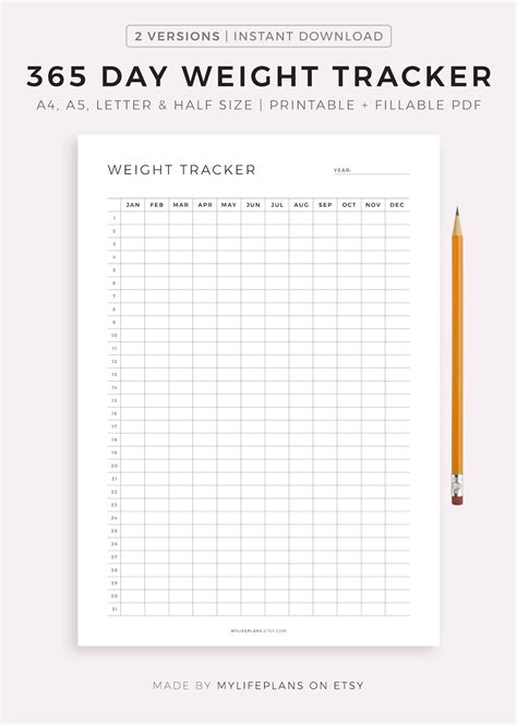 Day Weight Tracker Printable Fillable Daily Weight Journal