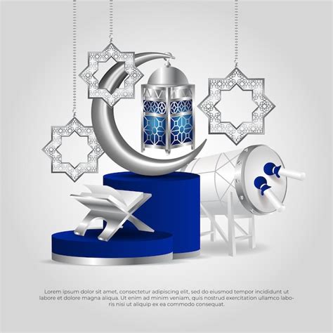 3d Eid Al Adha Mubarak Belle Lune Bleue Islamique Lampe Mandala Tambour