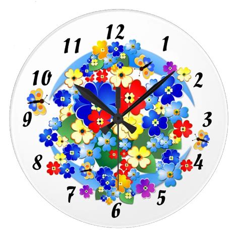 Colourful Art Deco Flowers Large Clock Uk