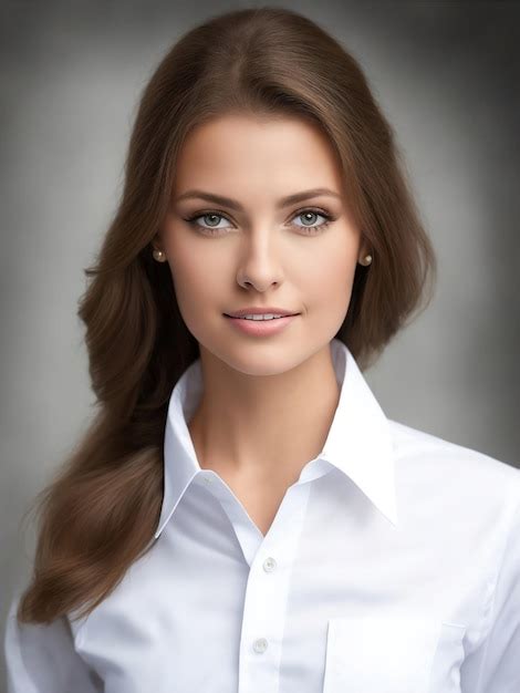 Premium Photo Portrait Beautiful Europeans Girl Wearing White Work Shirt