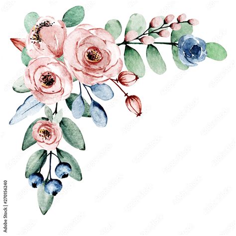 Watercolor dusty pink flowers roses. Floral clip art. Perfectly for printing design on ...