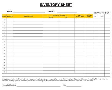 Blank Spreadsheets Printable Inventory Sheet