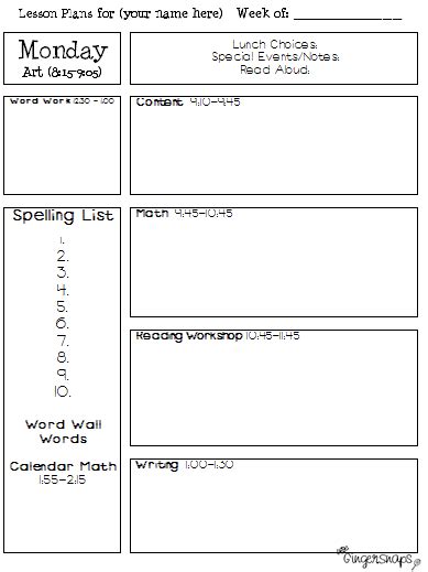 Lesson Plan Template - Classroom Freebies