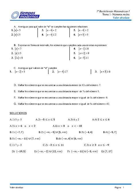 Valor absoluto Valor absoluto Página 1 1º Bachillerato