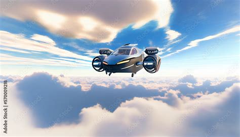 A Model Of A Flying Car In The Air Above The Clouds Generative AI