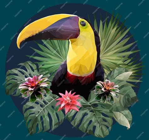 Illustration Polygonale Oiseau Toucan Et Plantes De Forêt Amazonienne