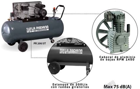 Compresor De Aire Trifasico Italiano La Padana Lts Hp Lts