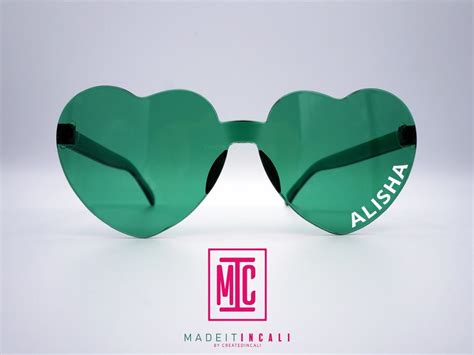 Green Heart Sunglasses Custom Heart Glasses Cheer Glasses Usasf Cheer Team Name Sunglasses