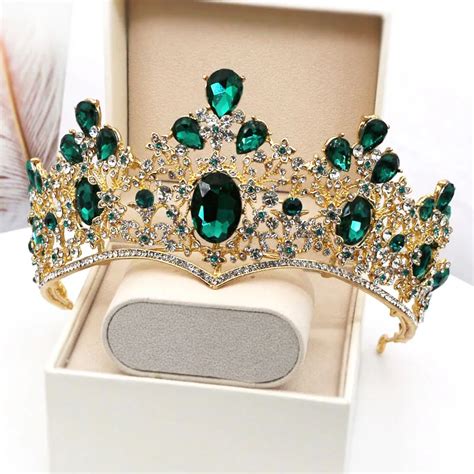 Noble Vintage Green Crystal Tiaras Pageant Prom Crowns Rhinestone Bridal Queen Tiara Bride ...