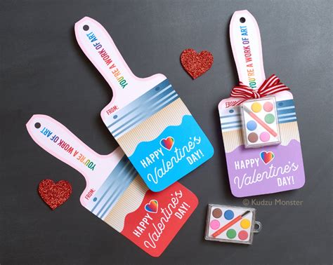 Art Valentines Cute Paintbrush Valentines Day Cards Tiny Etsy