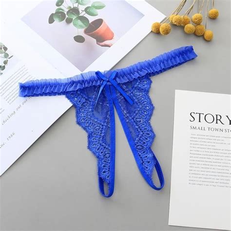 Boxer Femme Pyjama De Lingerie Sexy En Dentelle Pour Femmes Avec String Ouvert Bleu Cdiscount