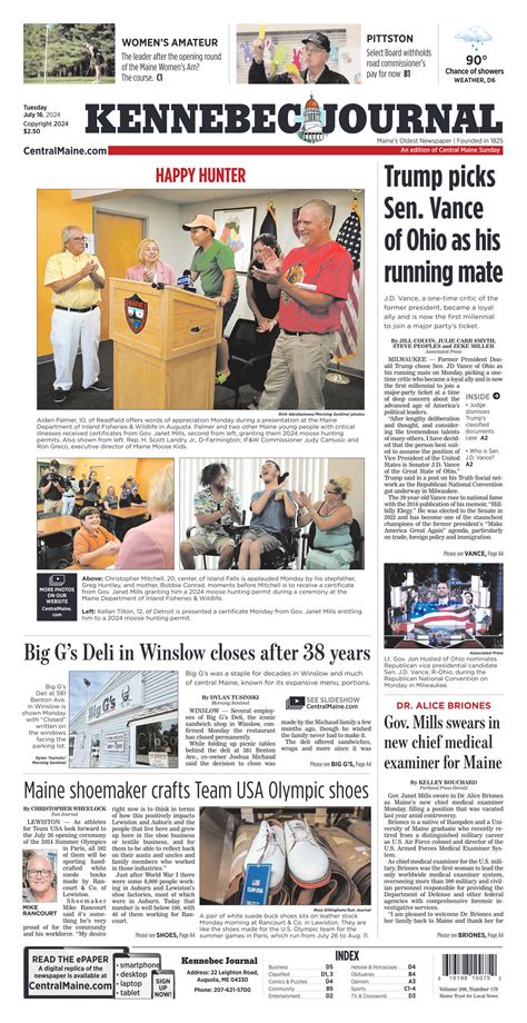Kennebec Journal Front Page