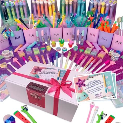 Kit Papelaria Fofa Kawaii 50 Itens Caixa Presente Brinde