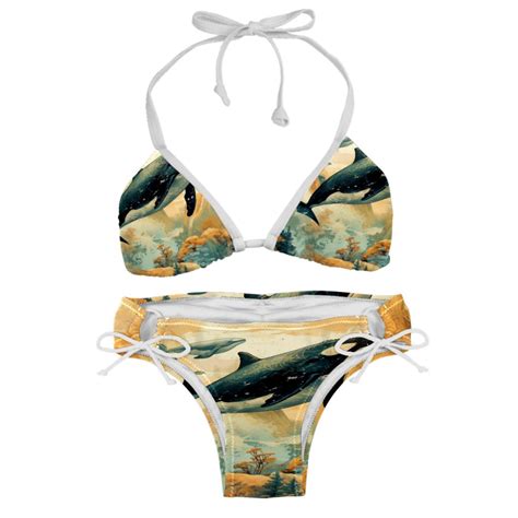 Whale Detachable Sponge Adjustable Strap Bikini Set Two Pack Beach