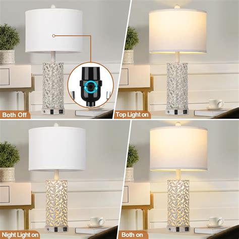 Cinkeda Table Lamp Set Of 2 For Living Room Bedroom With Usb Ports Ac Outlet 3 Way Dimmable