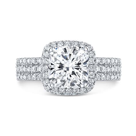 2ct Cushion Cut Natural Diamond Natural Cushion Cut Diamond Covered Halo 3 Row Shank Engagement