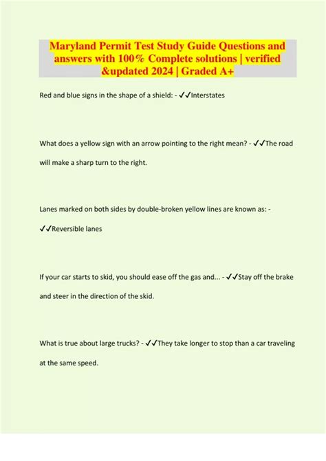 Maryland Permit Test Study Guide Questions and answers with 100%