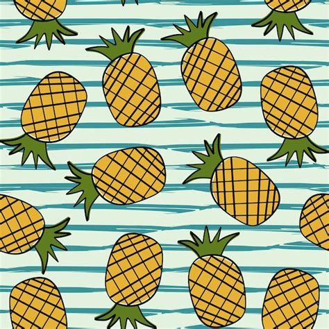 Premium Vector Pineapple Hand Drawn Summer Seamless Pattern