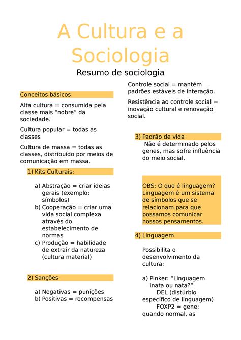 A Cultura E A Sociologia A Cultura E A Sociologia Resumo De