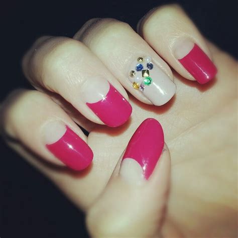 Nude Half Moons With Revlon Cherries In The Snow And Gem Accent Nail Nails Acrylic Nail