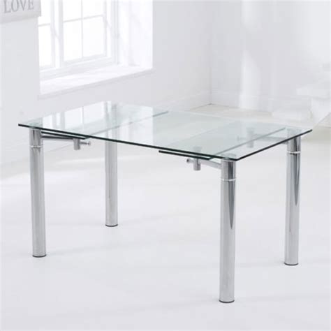 Grenada Glass Extending Dining Table In Clear With Metal Legs FiF