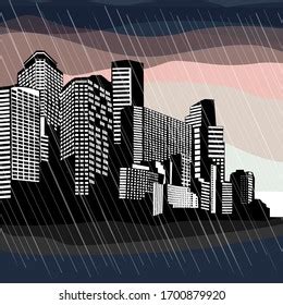 Rainy City Landscape Vector Illustration Stock Vector (Royalty Free ...