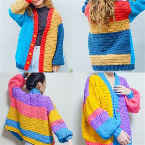 Crochet Colorblock Cardigan Written Pattern Etsy Australia