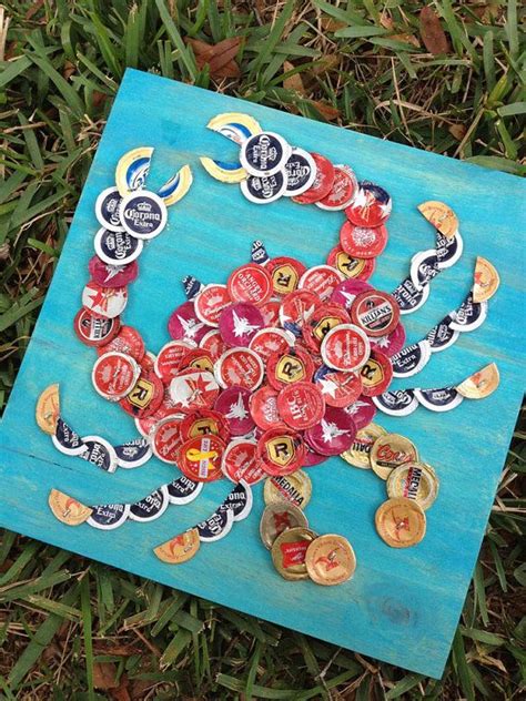 Red Crab Beer Cap Art Signed Original 12 X 12 Etsy Beer Cap Art