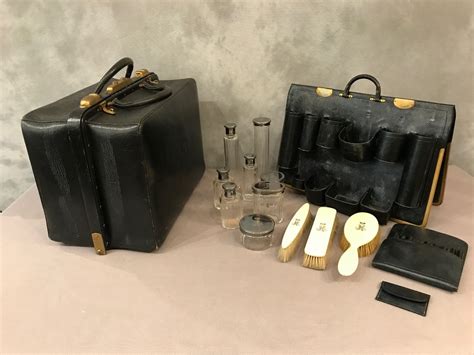 Proantic Valise De Nécessaire De Toilette En Cuir Cristal Et En Arge