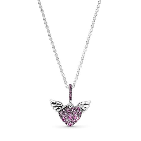 Collar corazón con alas en tono fucsia Lindos Charms