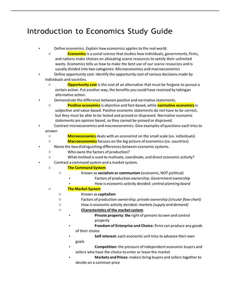 Introduction To Economics Study Guide Introduction To Economics Study