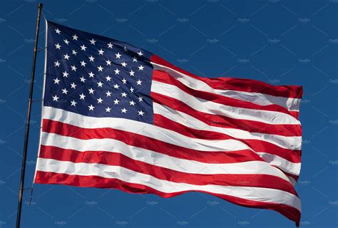 American Flag Waving In Wind Background Stock Photos Creative Market