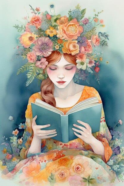 Premium Photo Painting Of A Woman Reading A Book With Flowers On Her