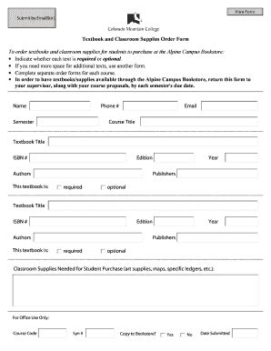 Fillable Online Textbook And Classroom Supplies Order Form To Order