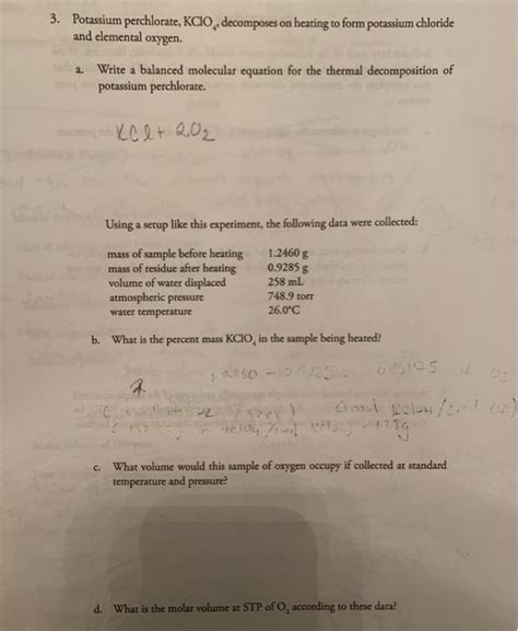 Solved 3 Potassium Perchlorate KCIO Decomposes On Heating Chegg