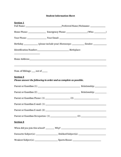 Tutor Ward Profile Sheet Student Information Sheet Section 1 Full